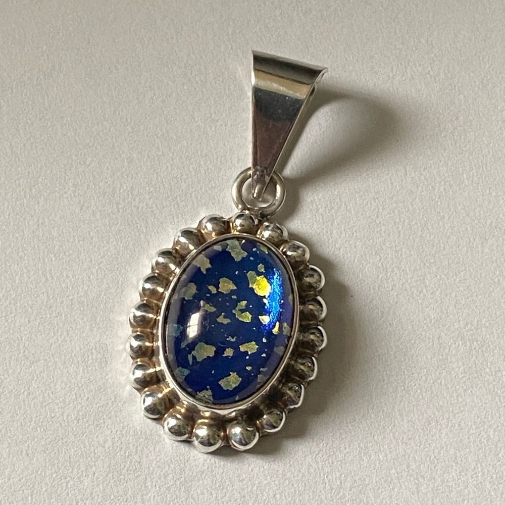 Vintage TAXCO Mexico Sterling Silver Dichroic Art Glass Pendant
